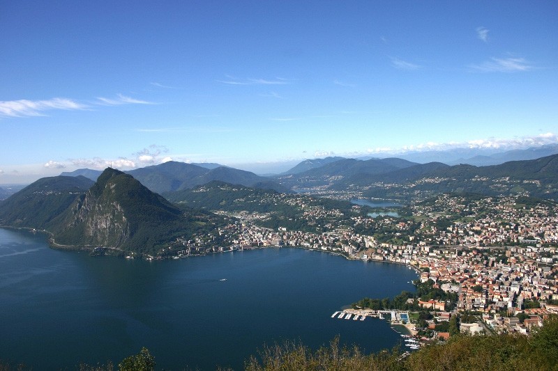 Aerial view of Lugano, Italy.