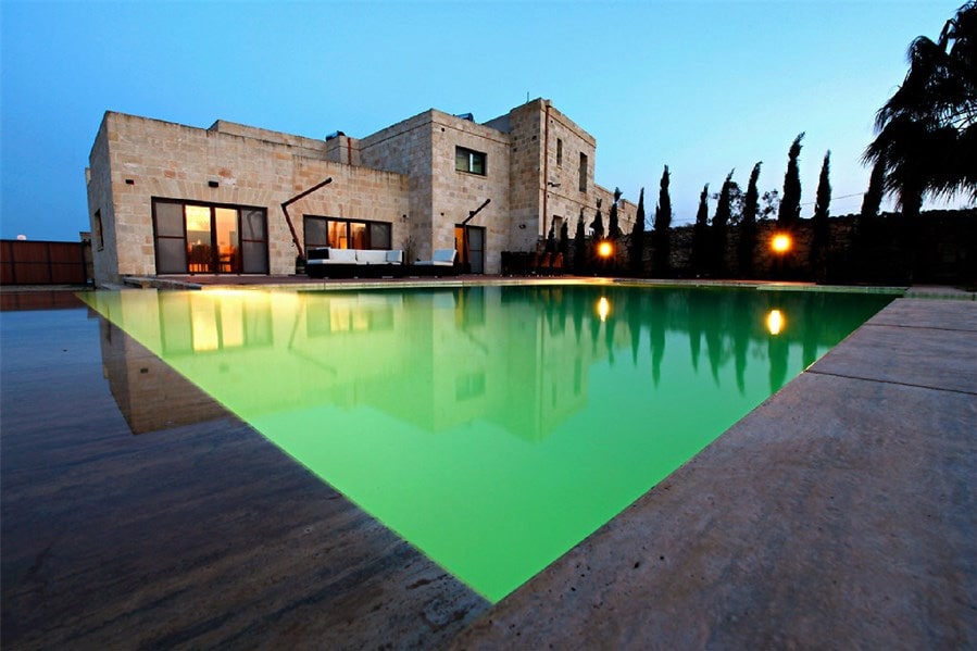 Beautiful evening surrounding the outside pool area of a converted farmhouse in Marsascala, southern Malta.