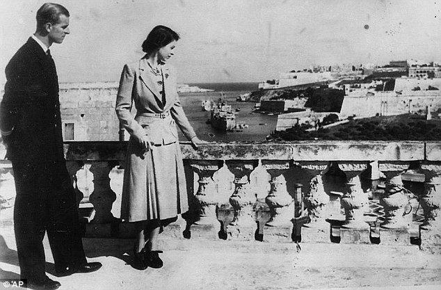 Elizabeth and Philip on the roof of Villa Guardamangia in Malta.