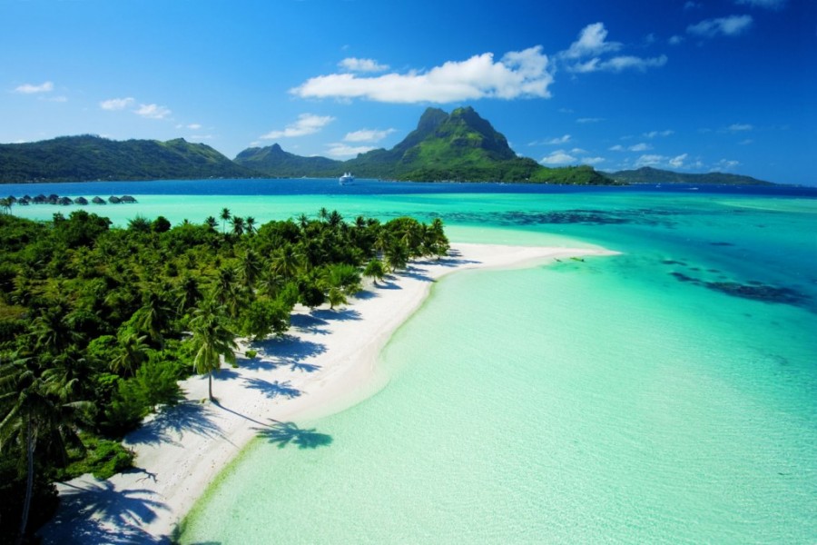 Sun, sand, sea and sky view at Bora bora Island