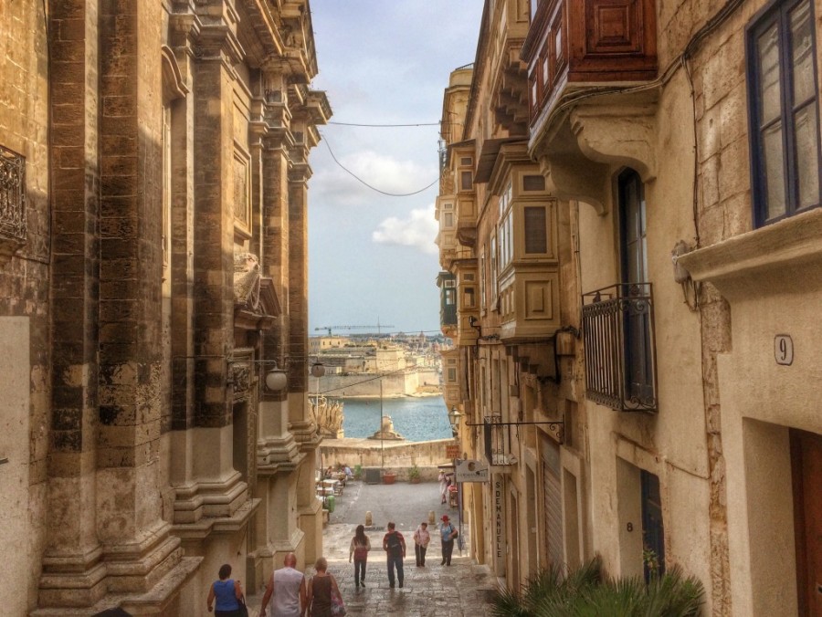 Valletta street view featuring baroque architecture